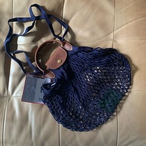 Longchamp Le Pliage Filet Knit Shoulder Bag in Navy